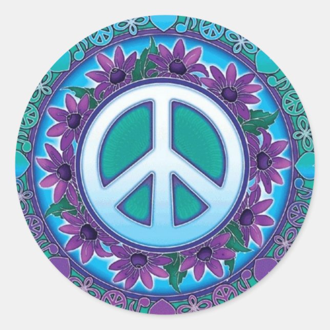 Flowery Peace Sign Classic Round Sticker (Front)