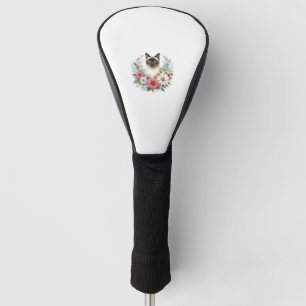 Flowery portrait of Siamese cat Golf Head Cover