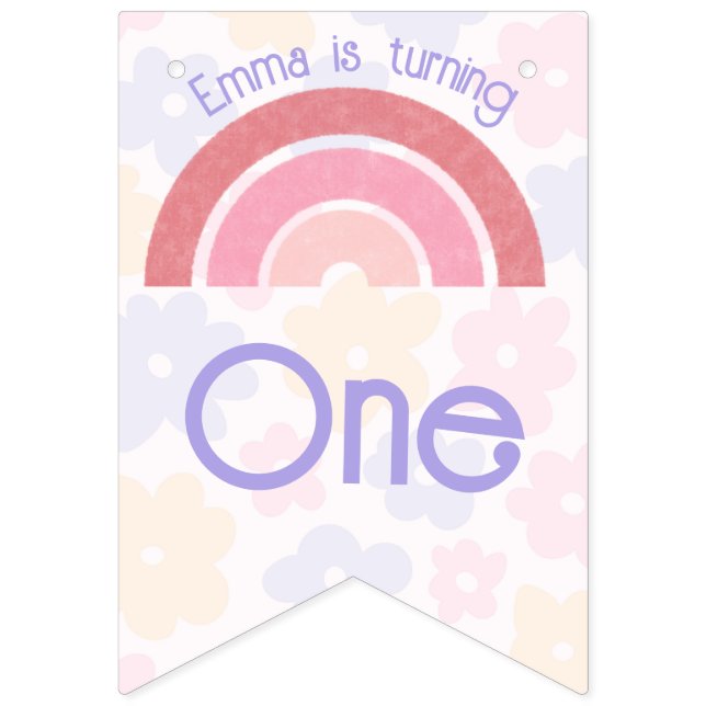 Flowery Rainbow Birthday Bunting Banner (First Flag)