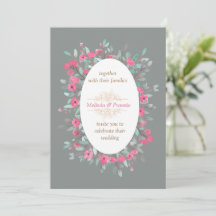 flowery vintage wedding invitation in mint-green