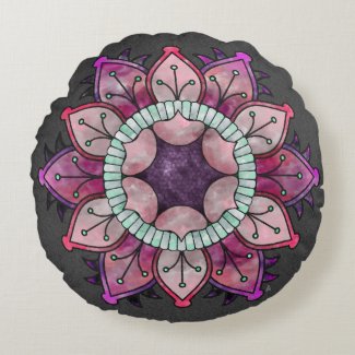 Flowery Watercolor Mandala - Berry Colors on Gray