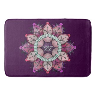 Flowery Watercolor Mandala - Eggplant - Monogram