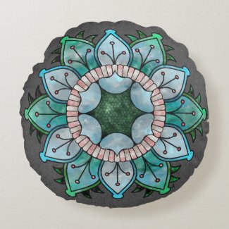 Flowery Watercolor Mandala Icy Blues, Greens, Gray