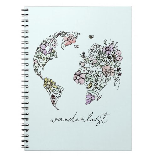 Flowery World Map Wanderlust Journal