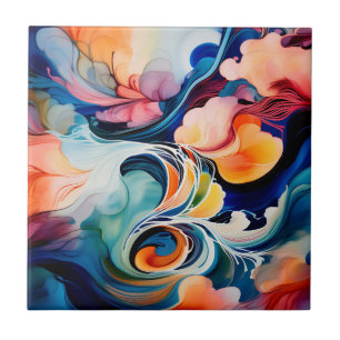 Flowing Abstract Alcohol Ink Ceramic Tile
