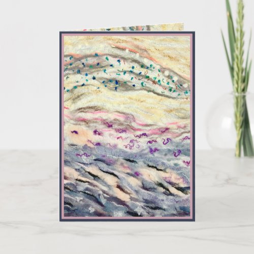 Flowing abstract fiber art in cream black pink card