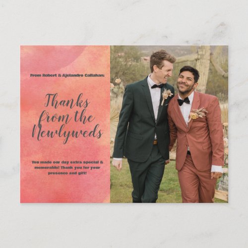 Flowing Abstract Orange Thank You Wedding Photo Postcard