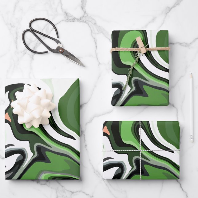 Flowing Abstractions of Green Harmony Wrapping Paper Sheets (Front)