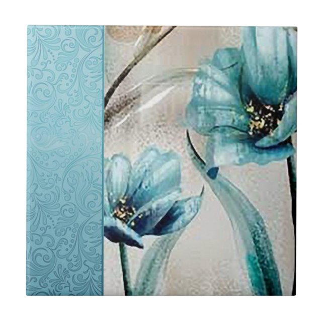 Flowing Aqua Flower Ceramic Tiles (Front)