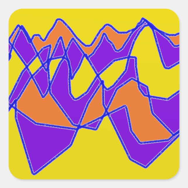 Flowing art patten purple and mustard colors square sticker (Front)