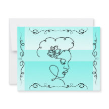 Flowing Beauty:Aqua Line Art Blank Card
