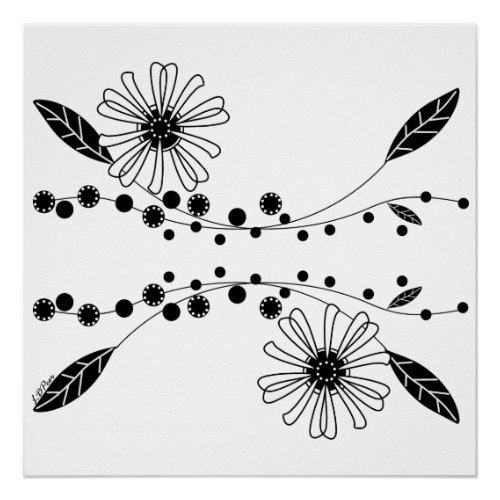 Flowing Black and White Floral Design Poster