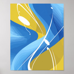 Flowing Blue and Yellow Abstract Art Poster