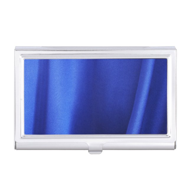 Flowing Blue Silk Fabric Abstract Business Card Holder (Front)