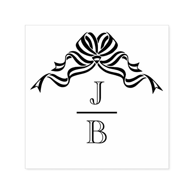 Flowing Bow Ribbon 2 Initial Wedding Mon #2CA-ND Self-inking Stamp (Design)