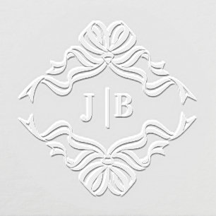 Flowing Bow Ribbons Crest 2 Initials Wedding Embosser