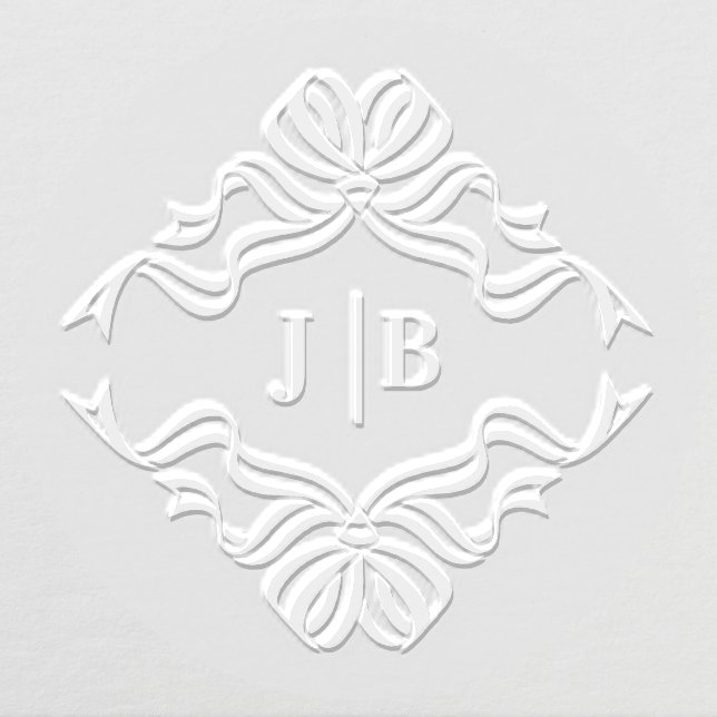 Flowing Bow Ribbons Crest 2 Initials Wedding Embosser (Design)