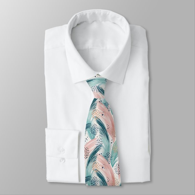 Flowing Brushstroke & Gold Dot Abstract Pattern Neck Tie (Tied)