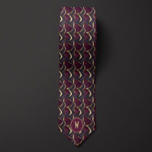 Flowing Burgundy, Black and Gold Abstract Neck Tie