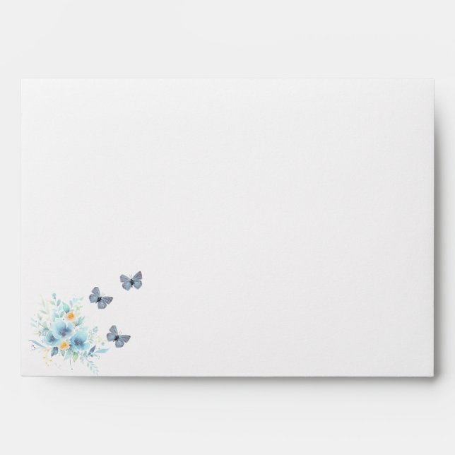 "Flowing Colorful Watercolor Blue Flower Wedding  Envelope (Front)