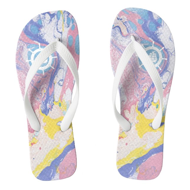 Flowing Colors Marble Swirls Nautical Accent Flip Flops (Footbed)