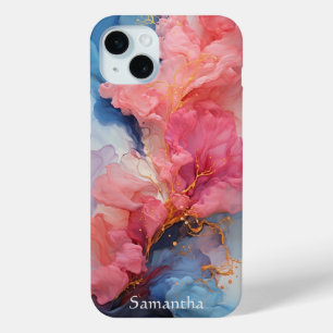 Flowing Colors of Blue and Coral iPhone 15 Plus Case
