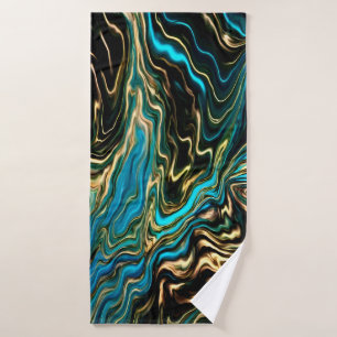 Flowing Colors of Gold Black Aqua Bath Towel