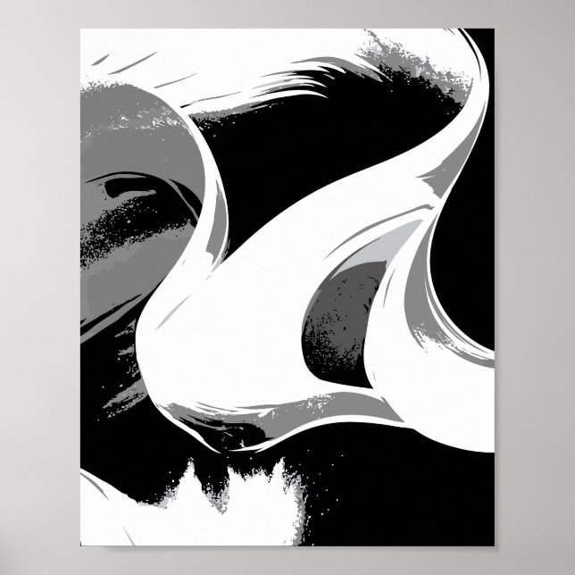 Flowing Curves in Black, White, and Gray Poster (Front)