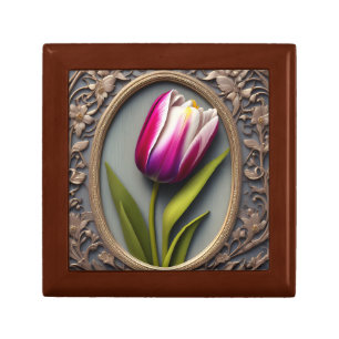 Flowing Elegance: Pink Tulip in Art Nouveau Design Gift Box