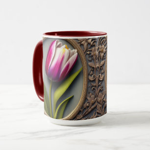 Flowing Elegance: Pink Tulip in Art Nouveau Design Mug