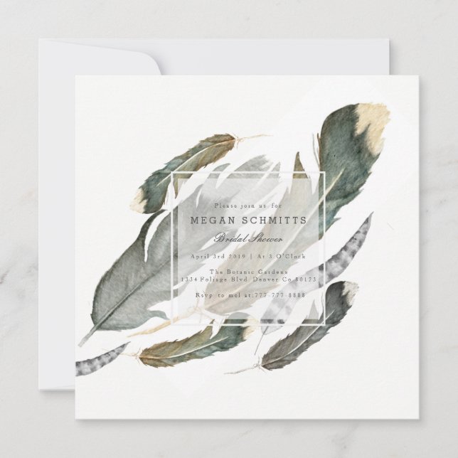Flowing Feathers Watercolor | Bridal Shower Invitation (Front)