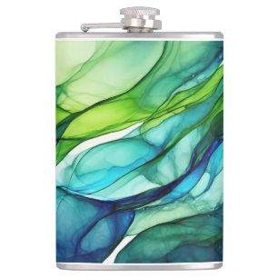 Flowing forms in green and blues flask