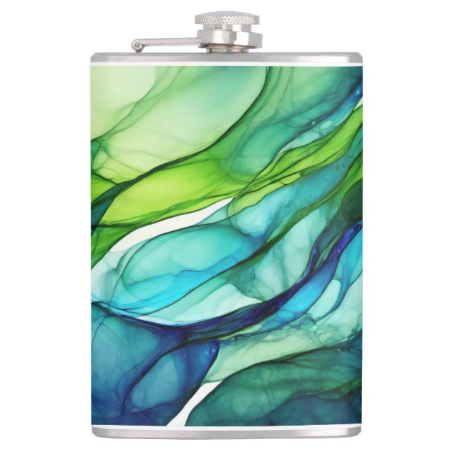 Flowing forms in green and blues flask (Front)