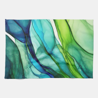 Flowing forms in green and blues kitchen towel