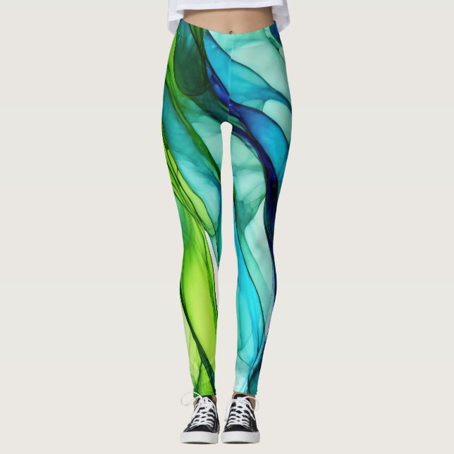 Flowing forms in green and blues leggings (Front)