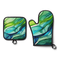 Flowing forms in green and blues