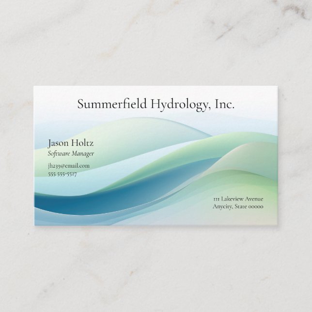 Flowing forms in shades of green business card (Front)
