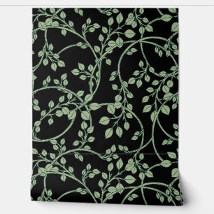 Flowing Green Vine Pattern On Black Wallpaper