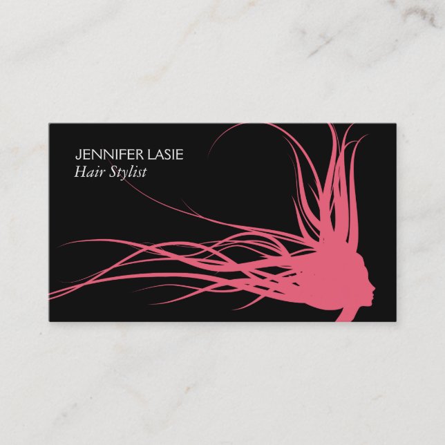 Flowing Hair (blush pink) black background Business Card (Front)