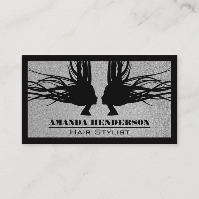 Flowing Hair | Glitter | Black Border Business Card (Front)