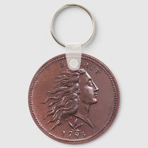 Flowing Hair Large Cent Keychain