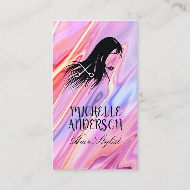 Flowing Hair | Liquid Pastel Colors Business Card (Front)