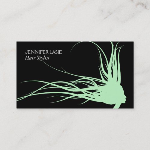 Flowing Hair mint black background Business Card