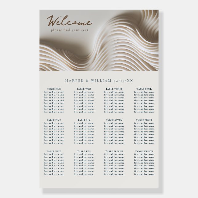 Flowing ivory welcome wedding seating chart foam board (Front)