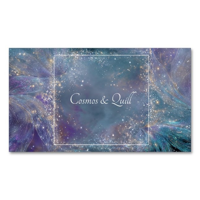 Flowing Light Celestial Indigo Gold Stardust Business Card Magnet (Front)