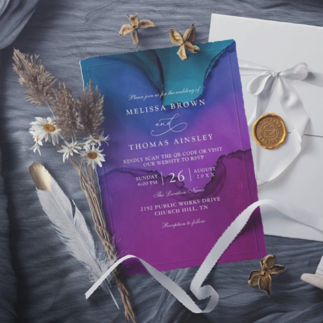 Flowing Luxury Ink Elegant Modern QR Code Wedding Invitation (Creator Uploaded)