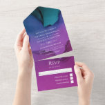 Flowing Luxury Ink Wedding All In One Invitation<br><div class="desc">Alcohol ink wedding invitation in accents of teal and purple featuring a gemstone designed to be quickly and easily customized to your event specifics.</div>