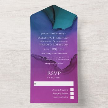 Flowing Luxury Ink Wedding All In One Invitation by partypeeps at Zazzle