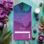 Flowing Luxury Ink Wedding All In One Invitation<br><div class="desc">Alcohol ink wedding invitation in accents of teal and purple featuring a gemstone designed to be quickly and easily customized to your event specifics.</div>