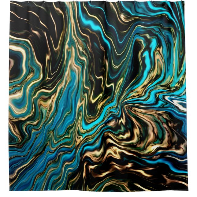 Flowing Marble Colors Gold Aqua Shower Curtain (Front)